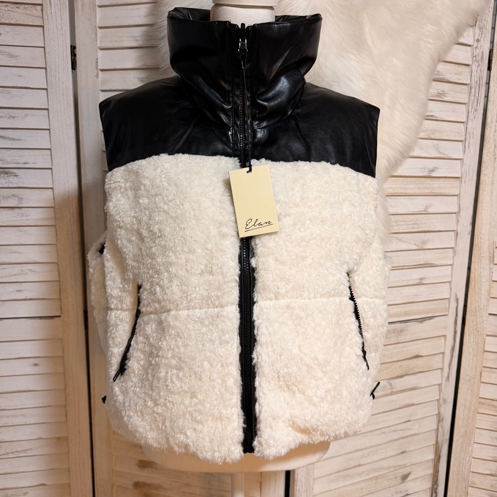 Elan Black and Cream Reversible Shearling Vest - Picture 8 of 8